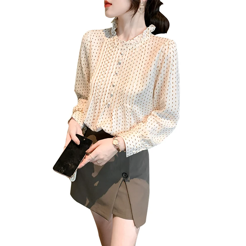 Ladies Korean Fashion Casual Printing Shirts Blouse Women Tops Woman Button Up Shirt Female Girls Long Sleeve Blouse BPy8701-1