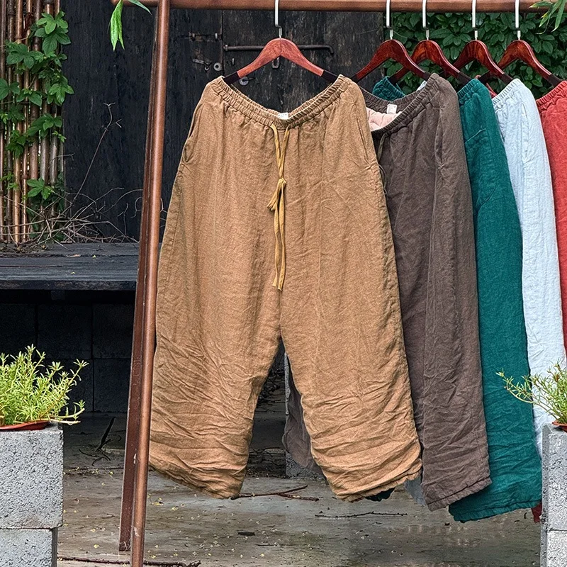 

Женские зимние теплые брюки, однотонные свободные новые повседневные брюки с высокой талией, женские эластичные прямые широкие брюки с хлопковой подкладкой, женская одежда