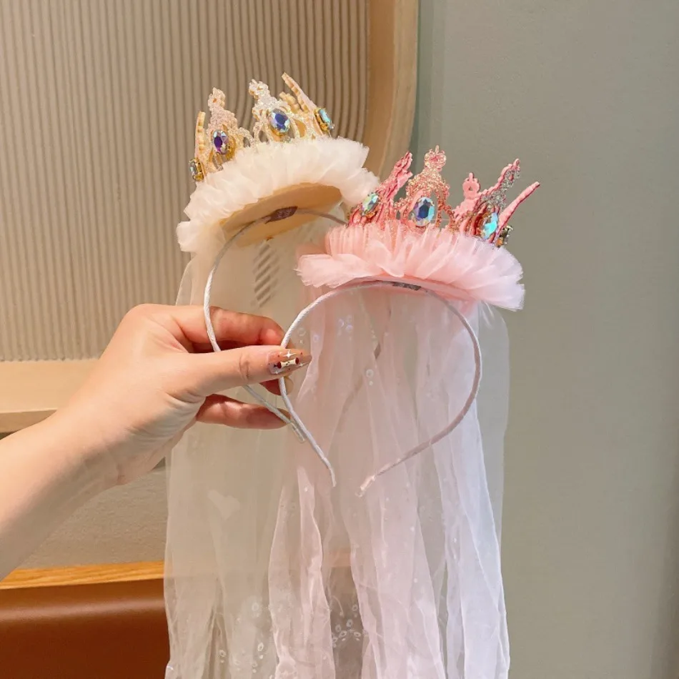 Girl Sweet Princess Crown Mesh Headband Girls High Sense Fashion Press Hair Headband Temperament Versatile Hairpin Headgear ZX07