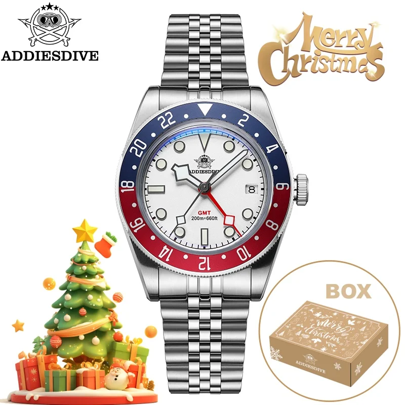 ADDIESDIVE reloj hombre hommes montres cadeau de noël 20Bar plongée BGW9 lumineux AD2044 suisse Ronda 515-24H GMT montre à Quartz
