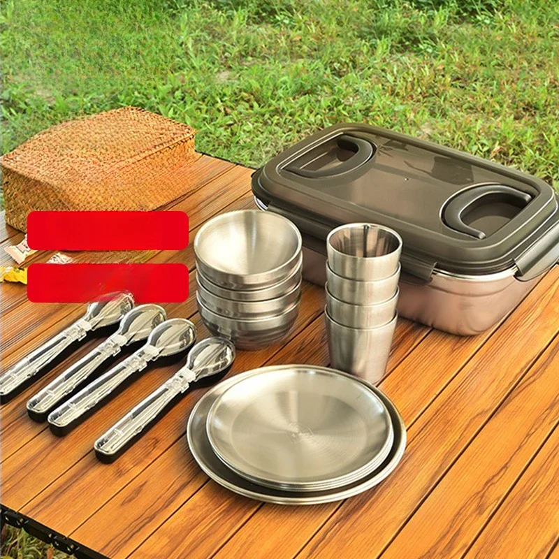 Outdoor Tableware Portable Set Camping Supplies Equipment Picnic Bowls Cups Chopsticks Spoons 304 Stainless Steel