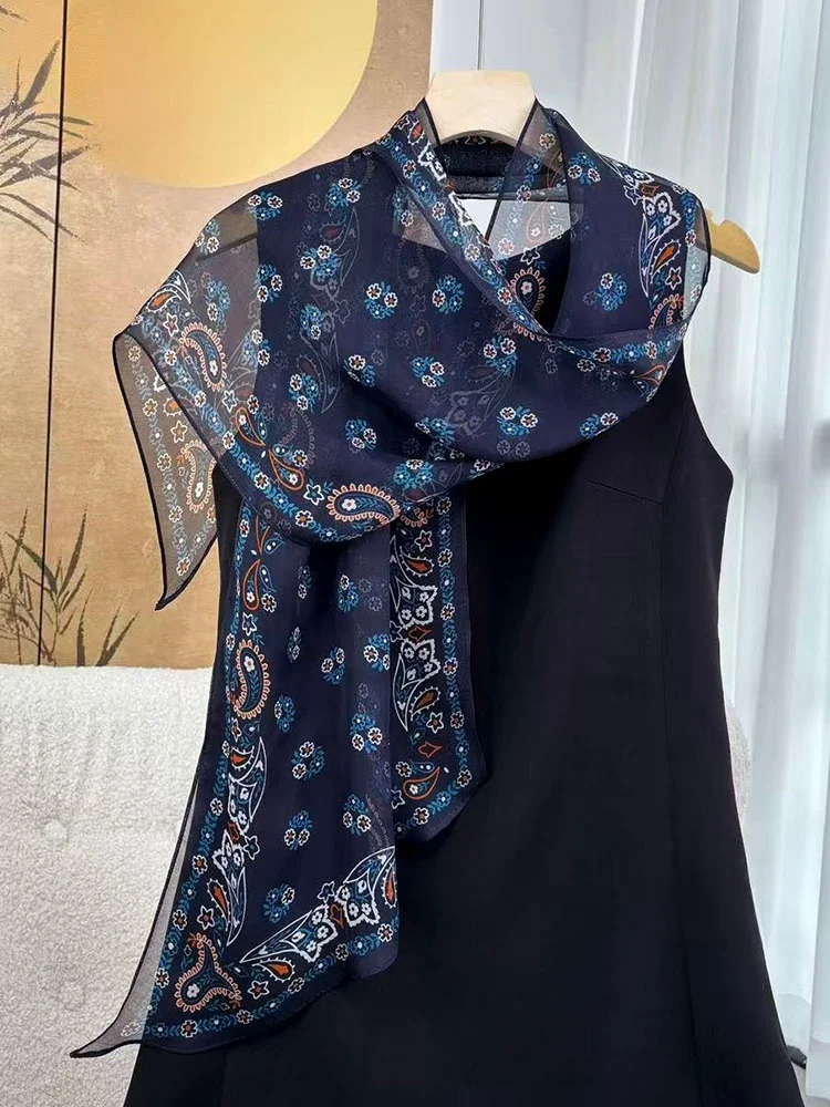 ペイズリー柄カシューナッツシルクスカーフ春夏新作8匁マルベリーシルクサテンロングスカーフデジタルスプレーペイント装飾女性用アクセサリー