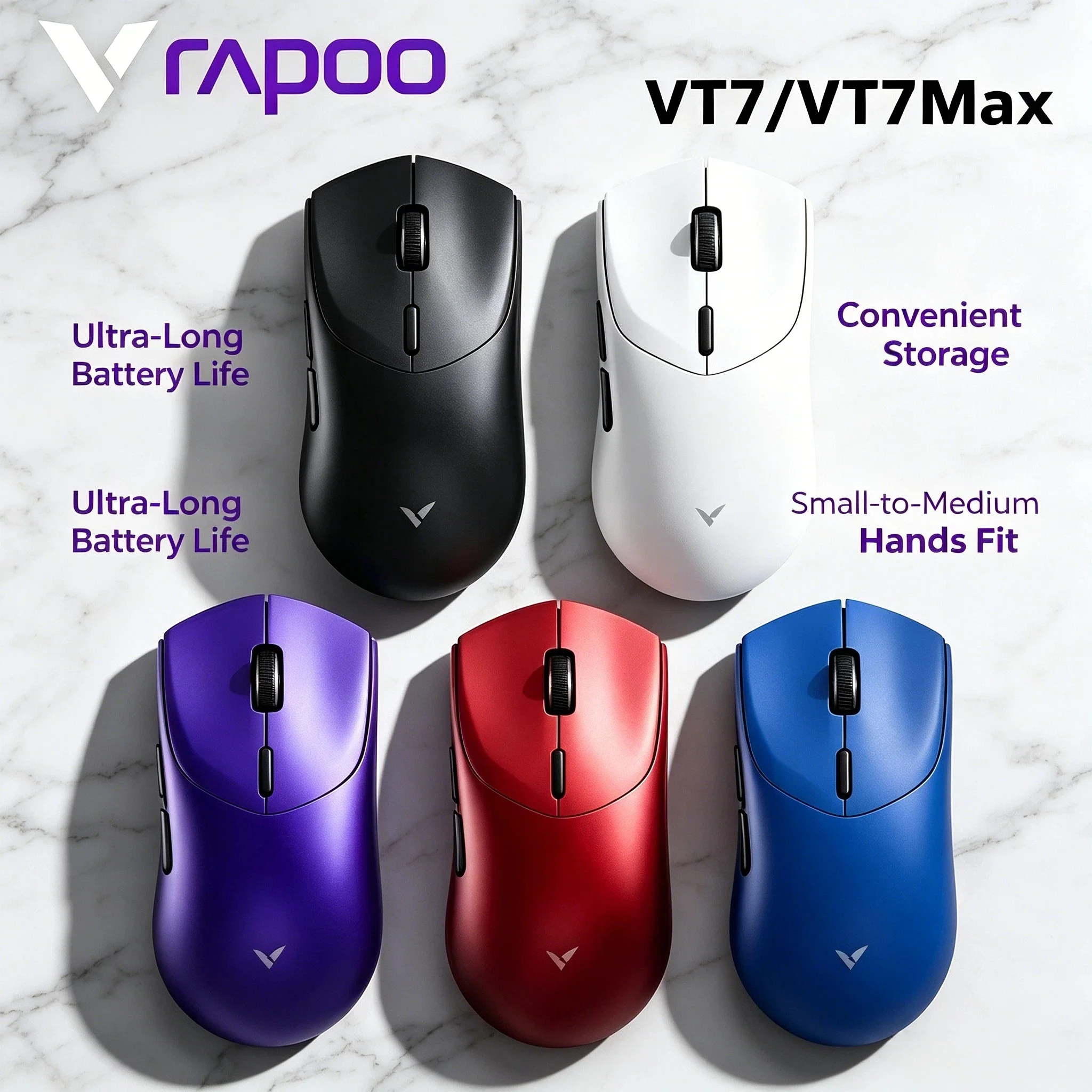 Rapoo VT7 MAX GEN Gaming Mouse 53g Super Light True 8K Polling Rate Wireless Up to 750Hr Battery Performance Pro Max Gift