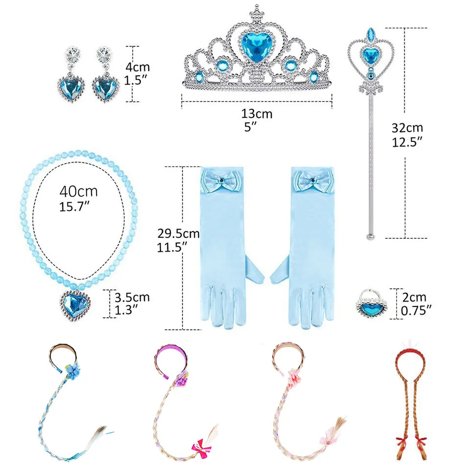 Girl Elsa Anna Accessory Set Kids Princess Costume Party Supply Aurora Belle Sofia Snow Flake Magic Wand Crown Gloves Wig Braid