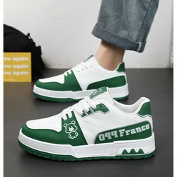 Original Bear Skate Shoes Men Fashion Cartoon Printing Green Urban Man Sneakers Leather Platform Casual Men's Skateboard Shoes