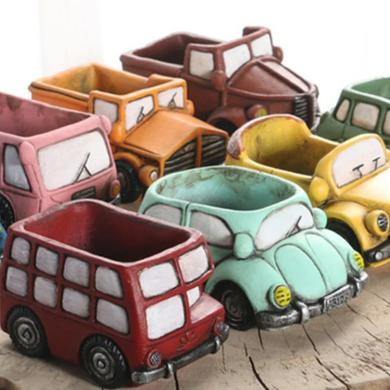 Creative Cartoon Car Succulent Flower Pot, Retro Pot, Desktop Decoration Pieces, Home Room Decoration, Ins Simple