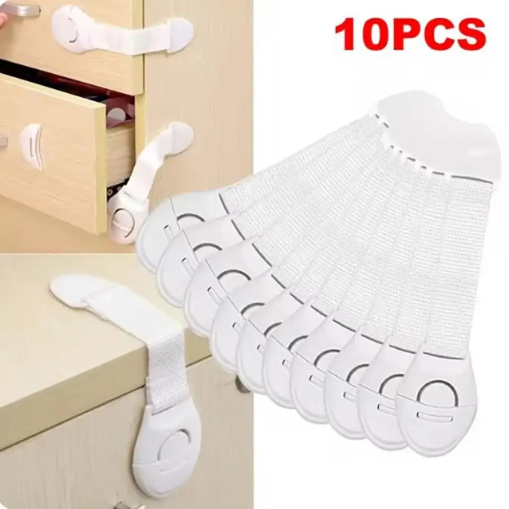 

10PCS Nylon Child Safety Cabinet Lock White Wear-resistant Kids Safety Door Lock Durable Baby Safety Locks Cabinet
