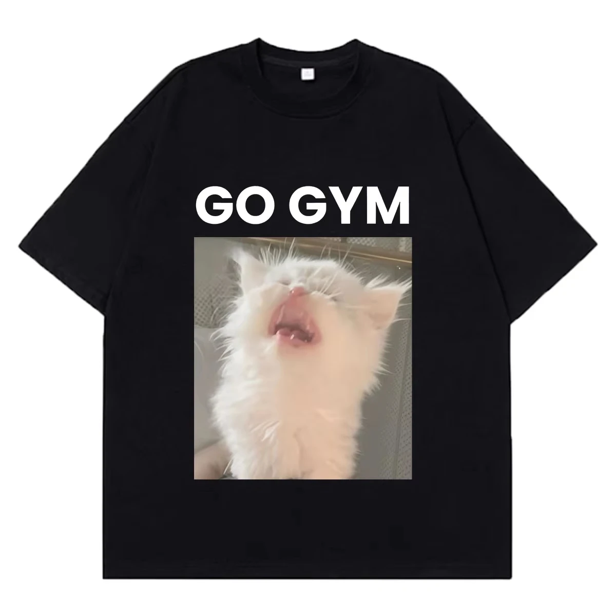 2026 New Go Gym Funny Cat Meme Graphics T Shirt Men Women Fashion T-shirt Short-sleeved Loose Casual Cotton H
