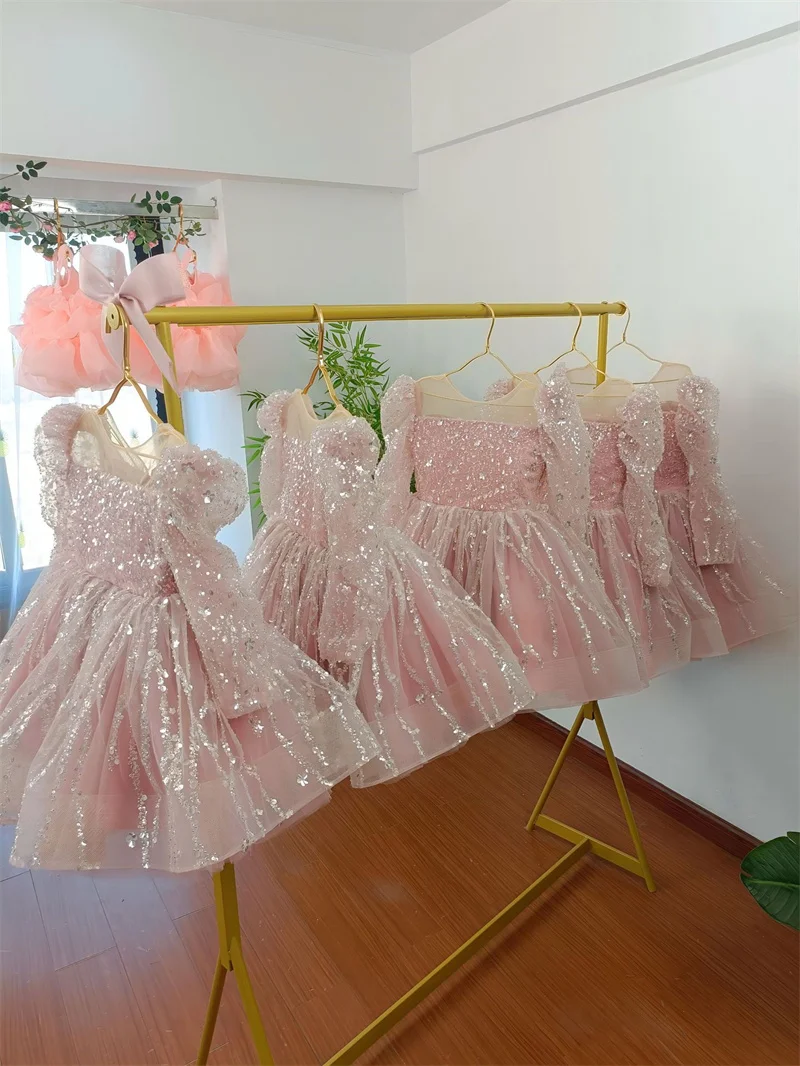 Brilho princesa lantejoulas tule vestidos da menina primeira comunhão vestidos aniversário presente de natal festa de casamento aniversário mostrar