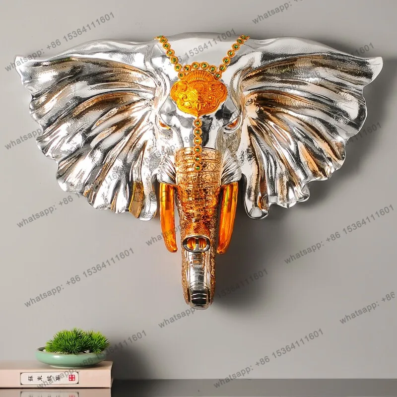 European wall decoration hotel living room entrance TV background wall decoration pendant three-dimensional gold-plated elephant