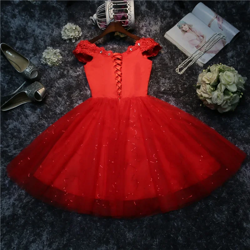 Reject Return 2024 Boat Neck Short Prom Dresses Red White Wedding Party Dress Princess Mesh Tulle Graduation Gown