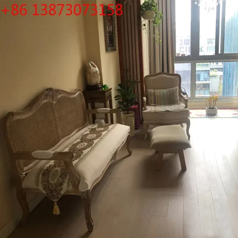 American country solid wood carving flower French rattan gold old double triple sofa studio photography bed and breakfast sofa