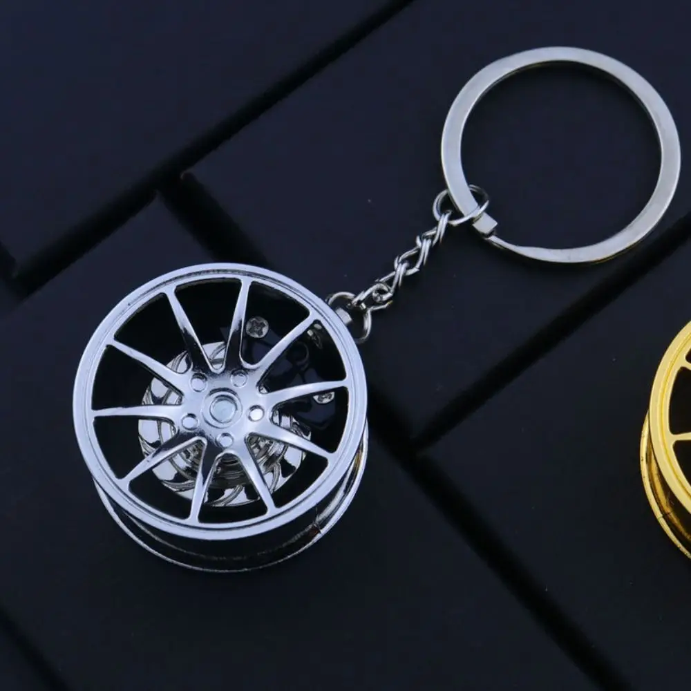 Rotatable Wheel Hub Key Chain Zinc Alloy Fidget Toy Wheel Hub&Brake Keychain Funny 3D Car Accessories Keychain Car Key