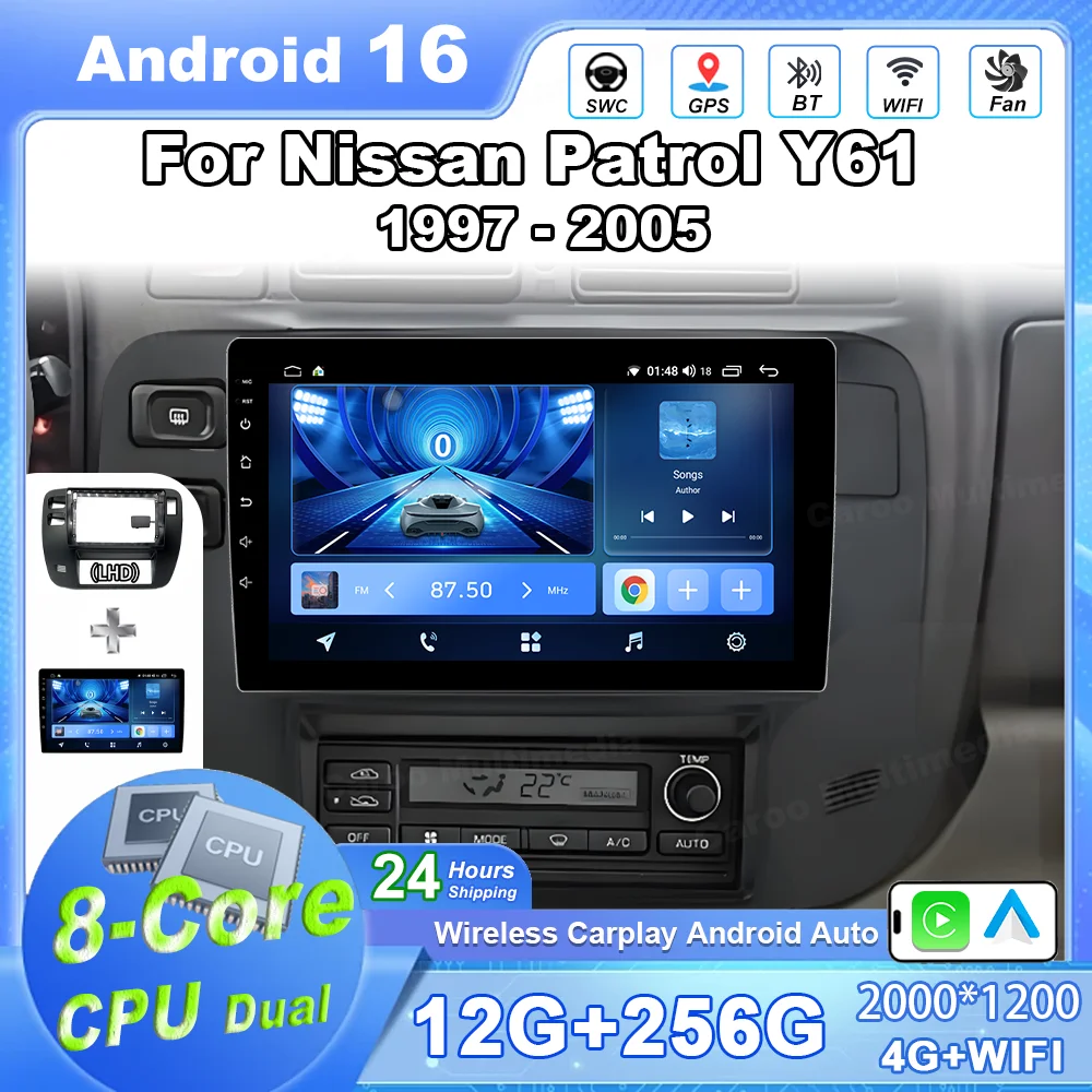 

For Nissan Patrol Y61 1997-2005 Car Radio Multimedia Navigation GPS Android 16 WIFI Wireless CarPlay Screen Touch Stereo Console