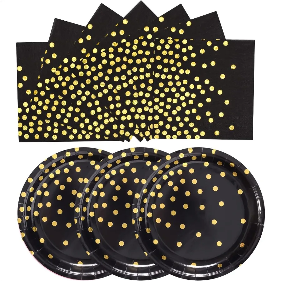 

Paper Plates 100 Pack Black and Gold Paper Plates 50 x 9 50 x 6.5 Napkins Black Plate and Napkins Party plies for Graduation R