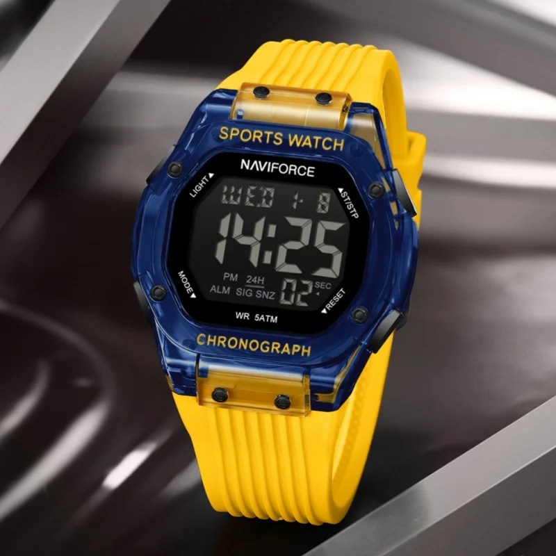 Naviforce 7113 Reloj cronógrafo electrónico de colores para hombre 5ATM Reloj con retroiluminación LED con pantalla de fecha y vitalidad resistente al agua