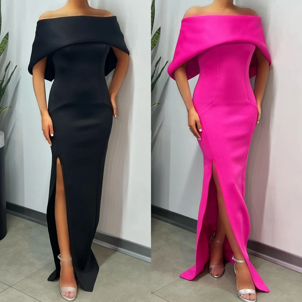 Yipeisha Simple Sizes Available Off-the-shoulder Sheath Formal Ocassion Gown Charmeuse Evening Dresses Saudi Arabia