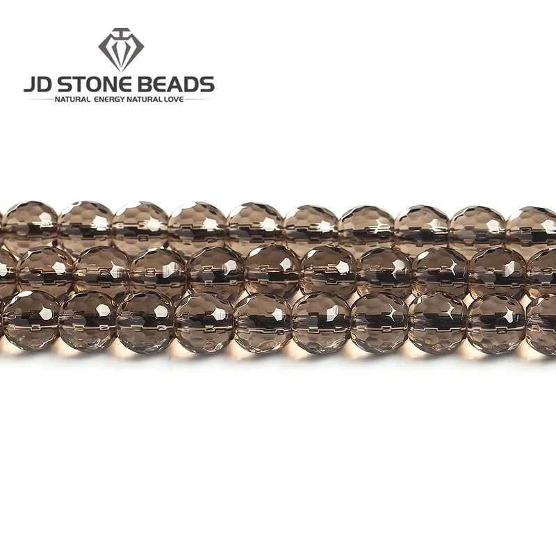 Natural Faceted Smoky Quartz Beads Round Brown Energy Crystal Loose Spacer Bead For Jewelry Making Bracelet Necklace Accessory