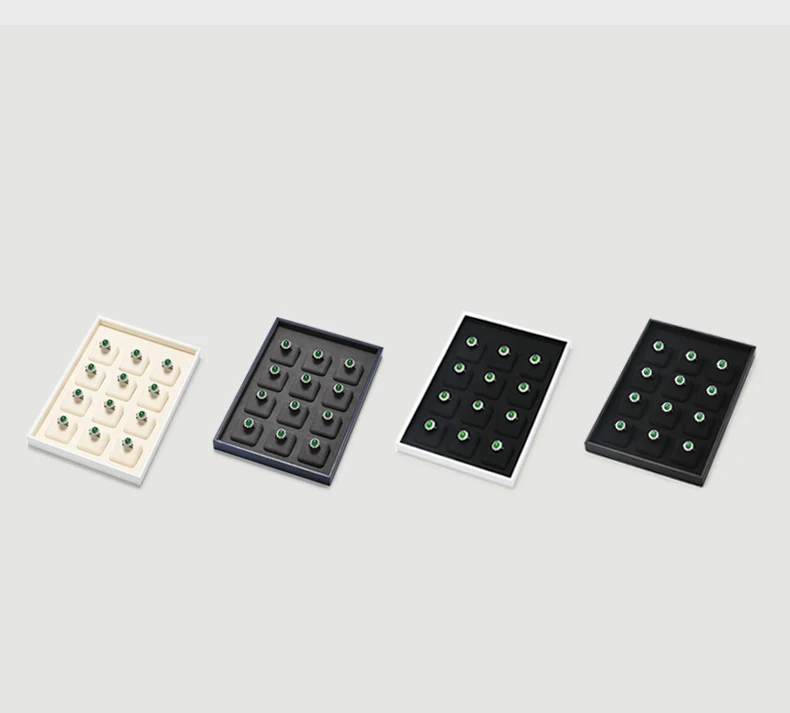 Oirlv Schmuck-Organizer mit 12 Fächern, Off-White, Grau, Schwarz, Schmuckablage für Ringe, Ohrringe, Halsketten, Anhänger, Samt-Box – Detail 11