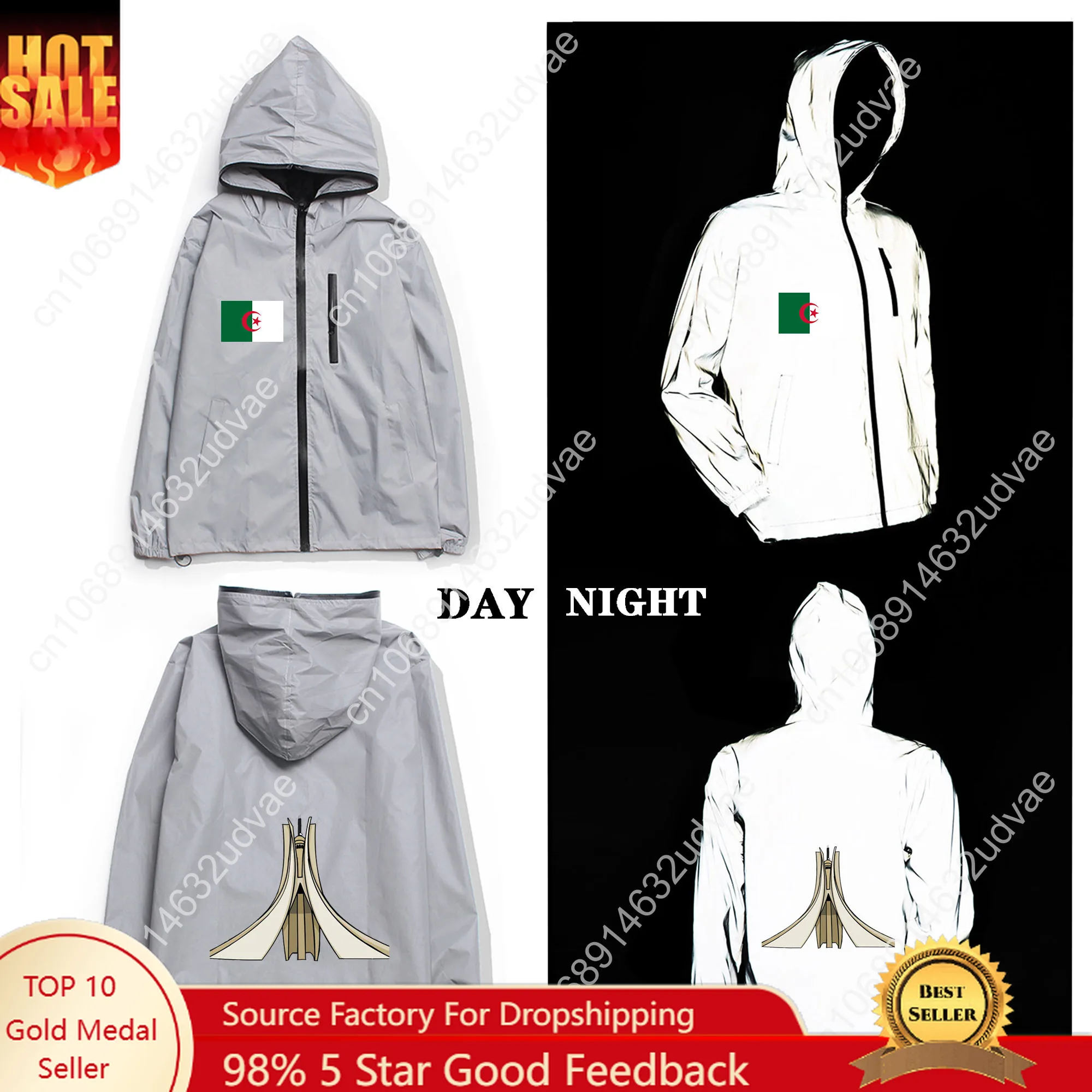 

Algerian Flag Reflective Jacket Mens Womens Algeria Coat Hooded Windbreaker Run Jackets Cycling Hiking Zipper Custom Hoodie