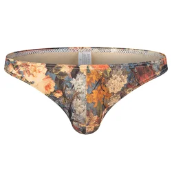 Men Briefs Low Waist Comfortable Nylon Elastic Flower Printing Underwear Shorts Sexy Bulge Pouch Soft Underpants Briefs
