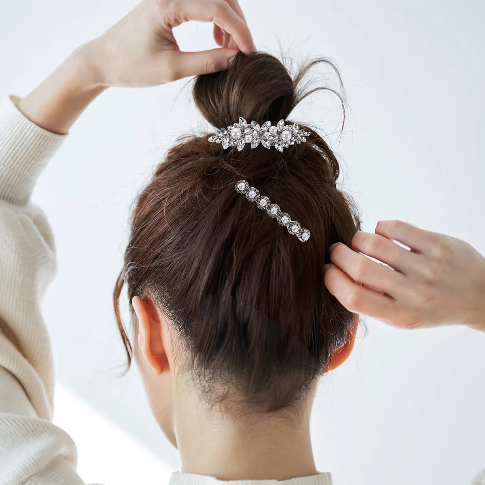 

4 Pcs Hair Barrettes for Women Bridal Elegant Rhinestones Clips Jewelry Wedding Formal Accessory