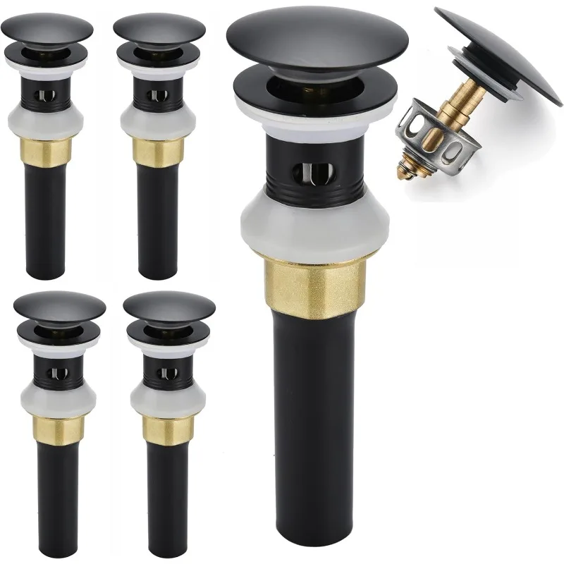 

Bathroom Sink Drain,5 Pack Drain Stopper Bathroom Sink with Overflow,Pop Up Drain Assembly with Detachable Strainer Basket,