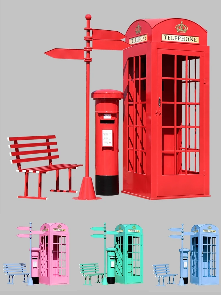 

Retro wrought iron British telephone booth mailbox model creative ornaments bar cafe decorations lockers.