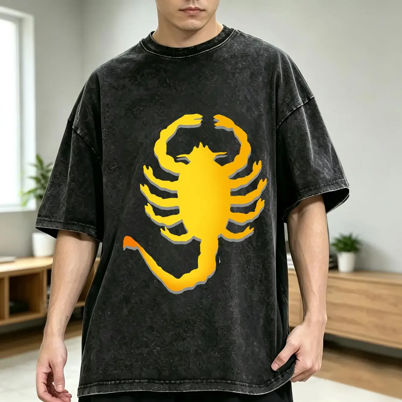 washed T Shirt Drive Scorpion Essential long or short sleeves vintage Washed Soft streetwear Stretched homme Versatile Casual