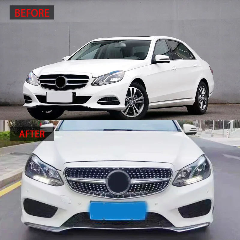 Glossy Black Radiator Grilles For 2013-2015 Mercedes Benz E W212 Racing Grilles Bumpers Body Kit Hood Gloss Black Car Accessorie