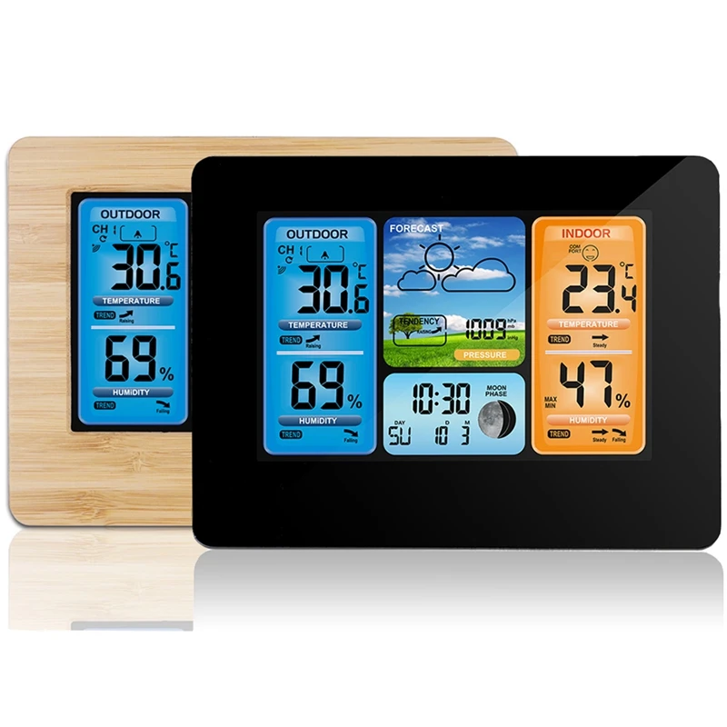 デジタル気象観測所温度計,湿度計,気圧計,ワイヤレスおよびセンサー,LCDモニター,天気予報,屋内および屋外