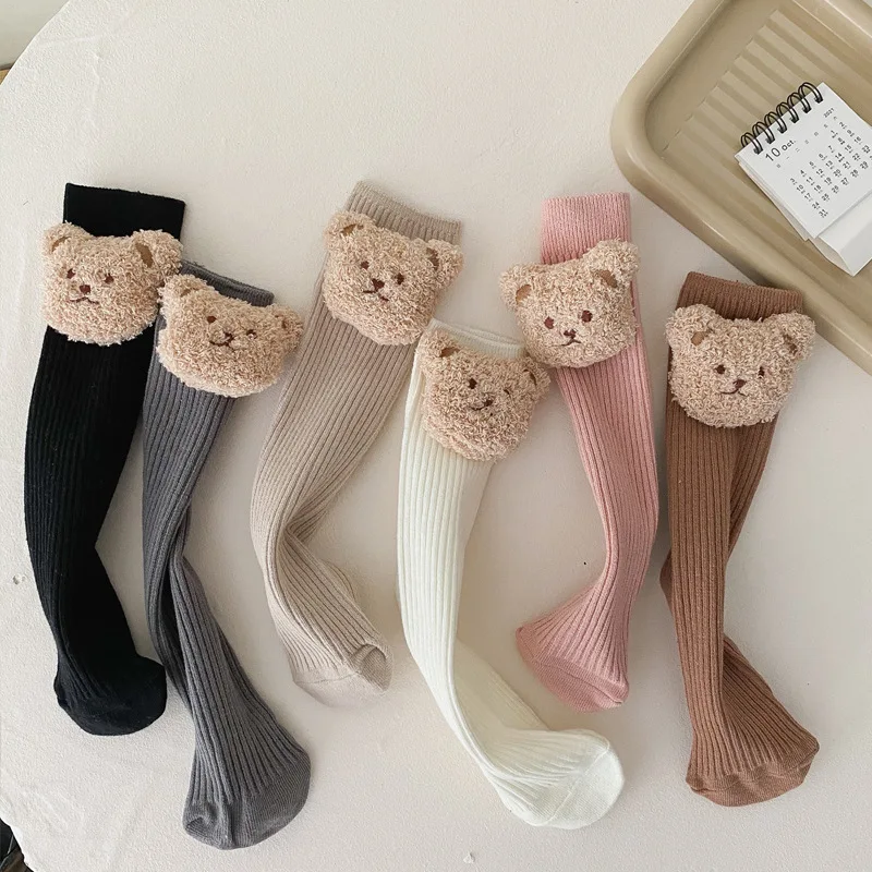 Chaussettes longues en coton doux pour enfants, chaussettes pour tout-petits, vêtements d\'hiver pour bébés filles et garçons, hauteur genou, ours