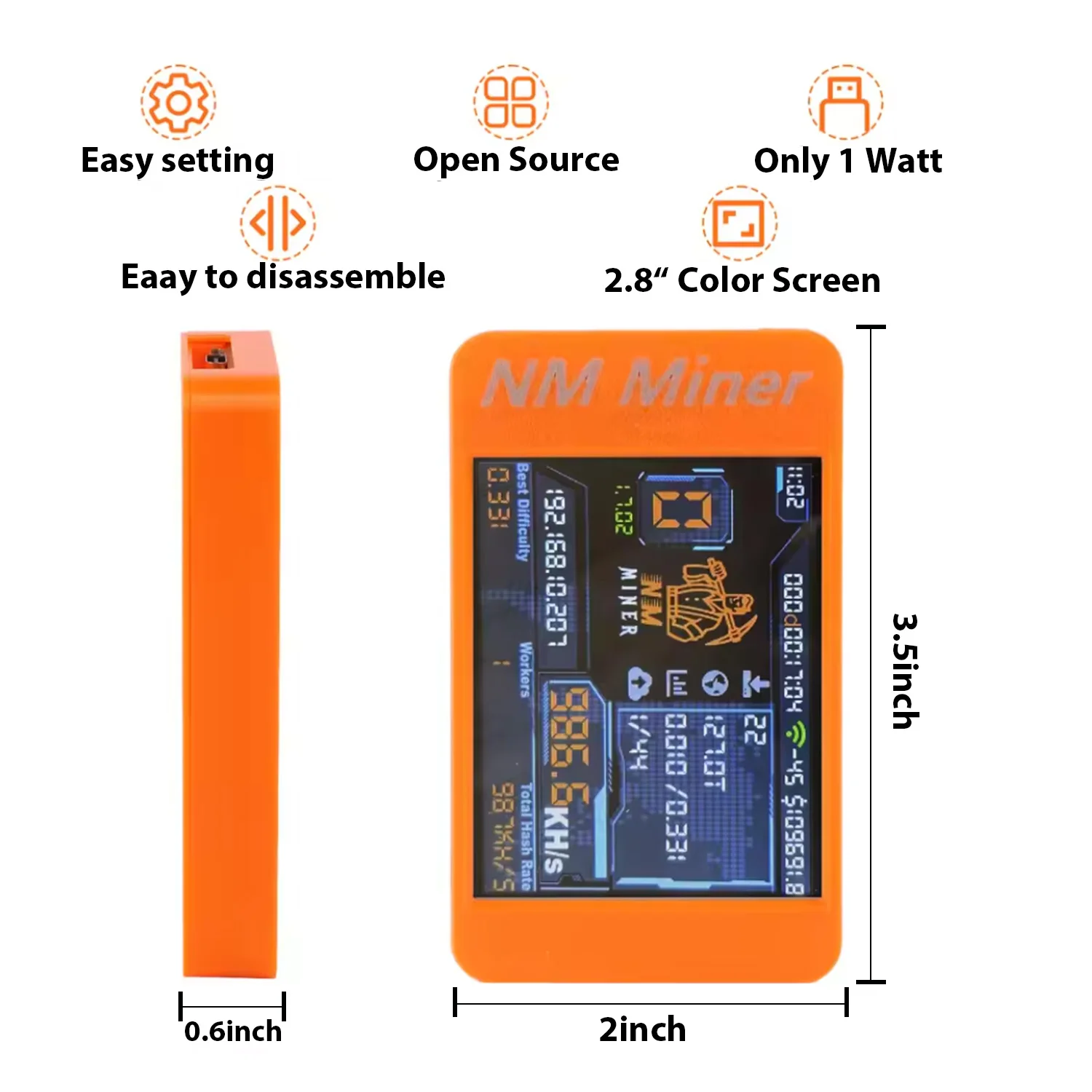 Bitcoins Miner NMMiner Atualização 1010KH/S Tela colorida de 2,8 polegadas DIY Solo Miner Crypto Miner Uso doméstico BTC