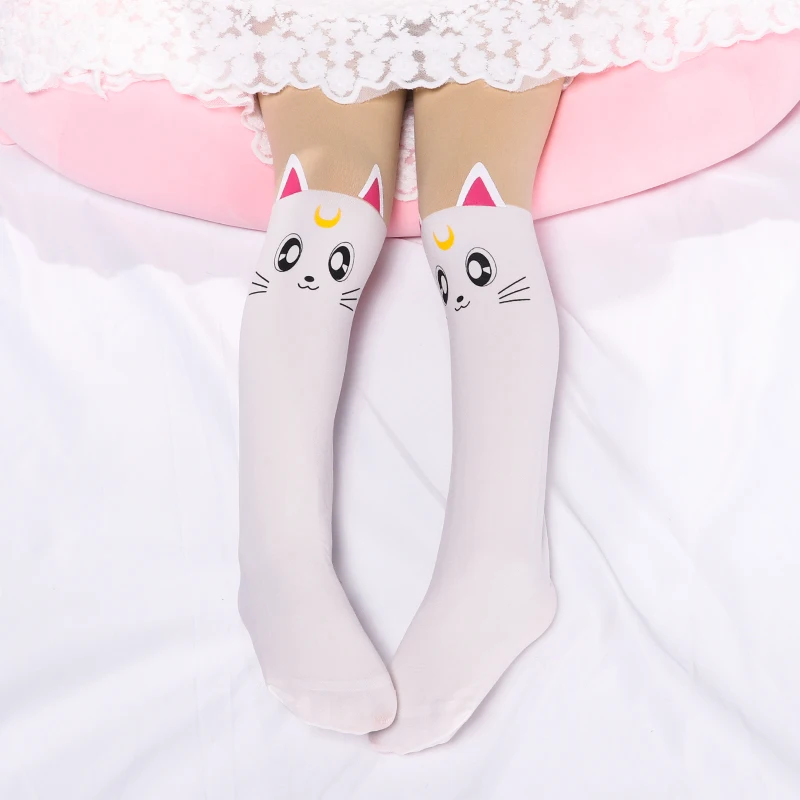 Spring Autumn Kids Cute Pantyhose Girls Stocking Children Velvet White Cartoon Cat Children\'s Princess Pantyhose Toddler Tights