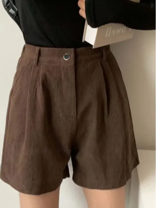 

Ретро-шорты из вельвета с высокой талией и эластичным поясом для женщин: шикарные осенние новинки, свободные, широкие, повседневные, с эффектом похудения