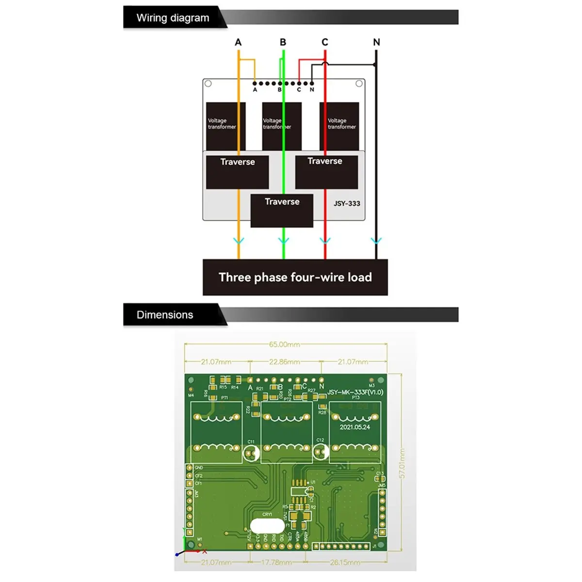 【Limited Offer】80A 3P Bi-Directional Meter Module with Modbus-RTU RS485 TTL External 18mm for Current Voltage Measurement