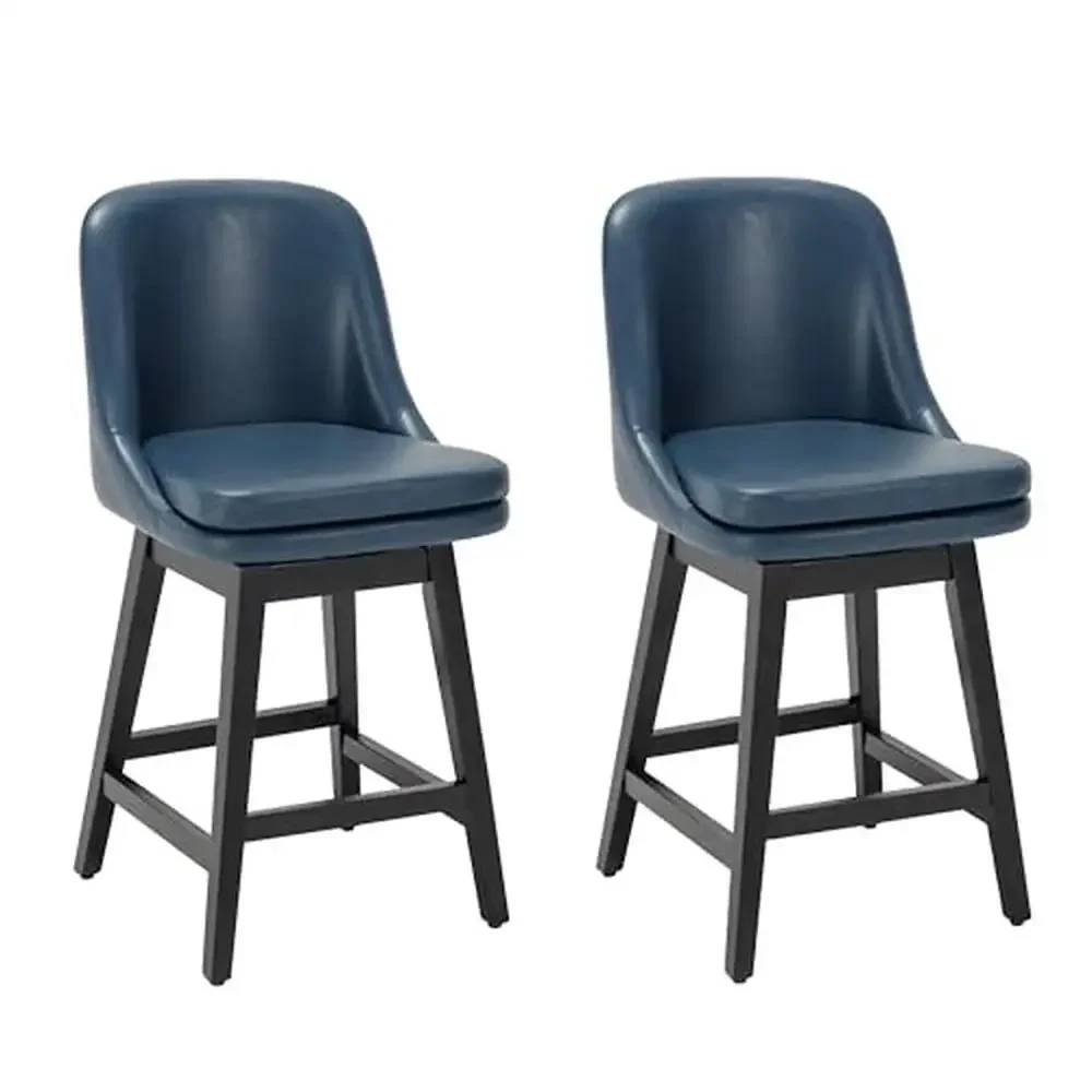 

Modern 26" Counter Stools Set of 2 360 Swivel Barstools with High-density Foam Seat PU Leather Upholstered Wooden Barstool