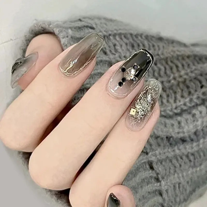 10 unids/lote Halloween Cruz Negra cráneo circón diamantes de imitación piezas de decoración de uñas joyería decoraciones accesorios para uñas suministros de dijes