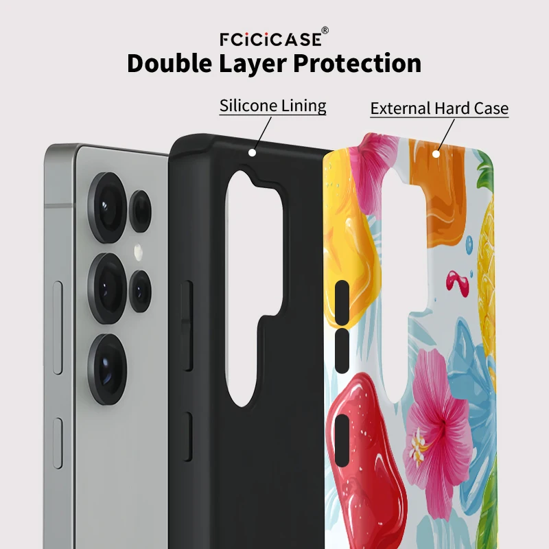 Fcicicase قضية الهاتف لسامسونج غالاكسي S25 S24 الترا S23 + S20 A56 A36 A26 A16 زهرة الفاكهة نمط الاكريليك طبقة مزدوجة غطاء #2