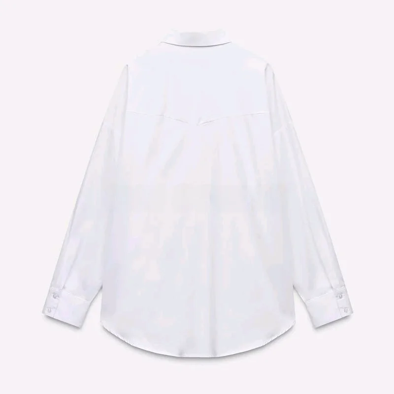 Printemps nouveauté femmes coupe ample longue col Sve irt Punk Sle Rivet décoré en mousseline de soie matériel trajet Sle