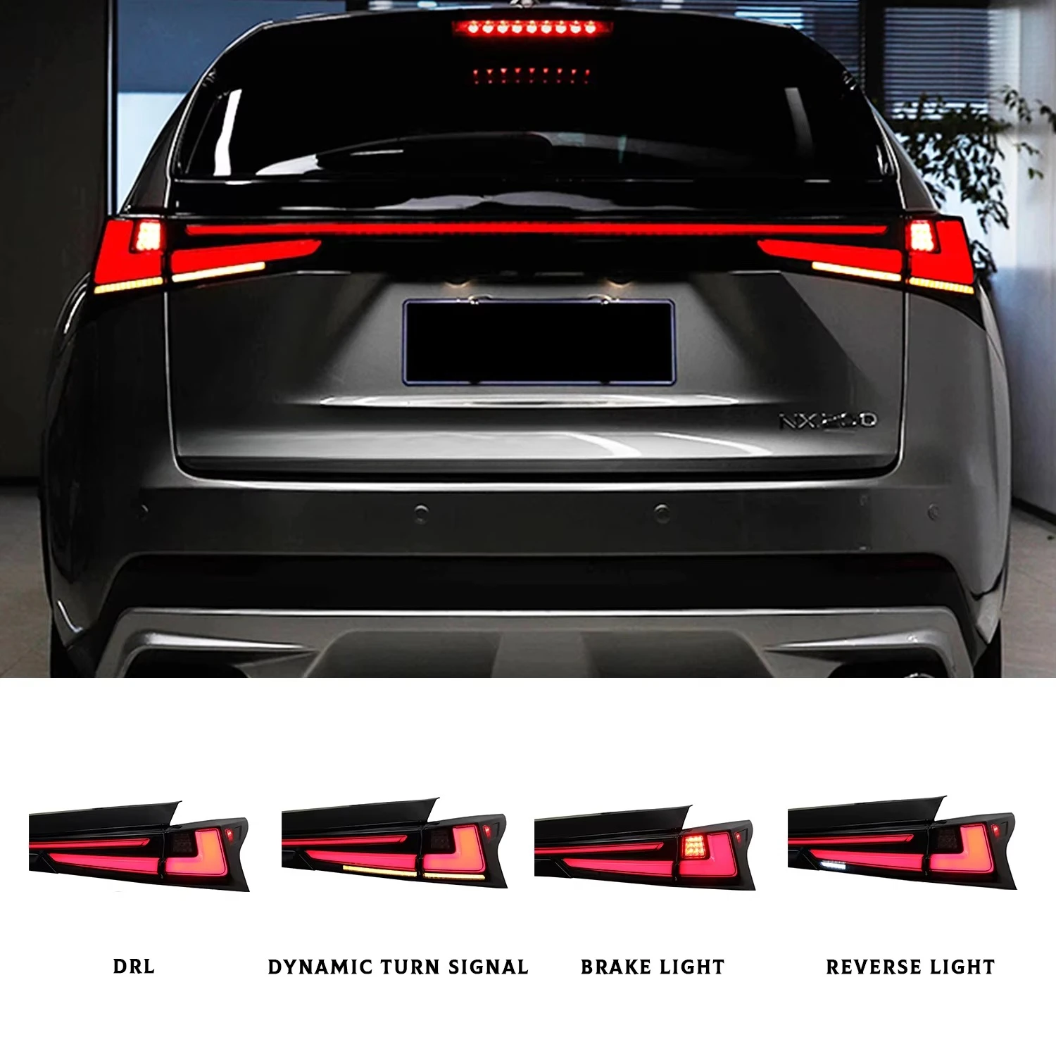 HCMOTIONZ Car Assembly Accessories Rear Lamps 2014-2022 DRL Start up Animation LED Tail Lights for NX200 NX300