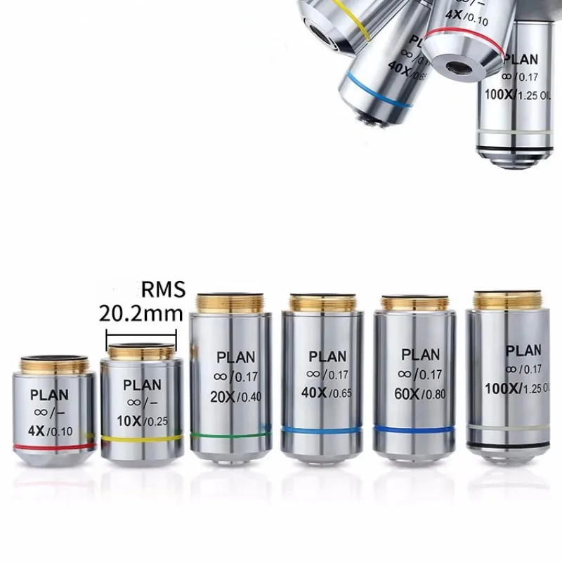 Imagem -02 - Olympus Microscope Replacement Lens Lente Objetiva Achromatic Plan Infinity Rosca Rms 4x 10x 20x 40x 60x 100x