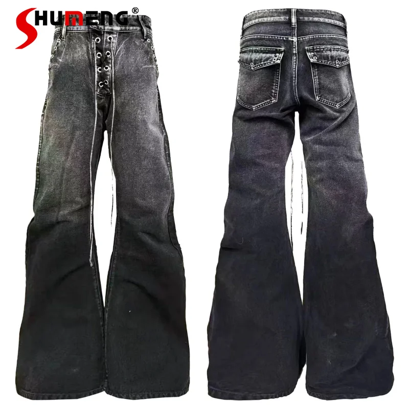 

Women's 2026 Four Seasons Wear Fashion Drawstring Curved Jeans Metal Ring Decorative Denim Trousers Personalized Denim Pants