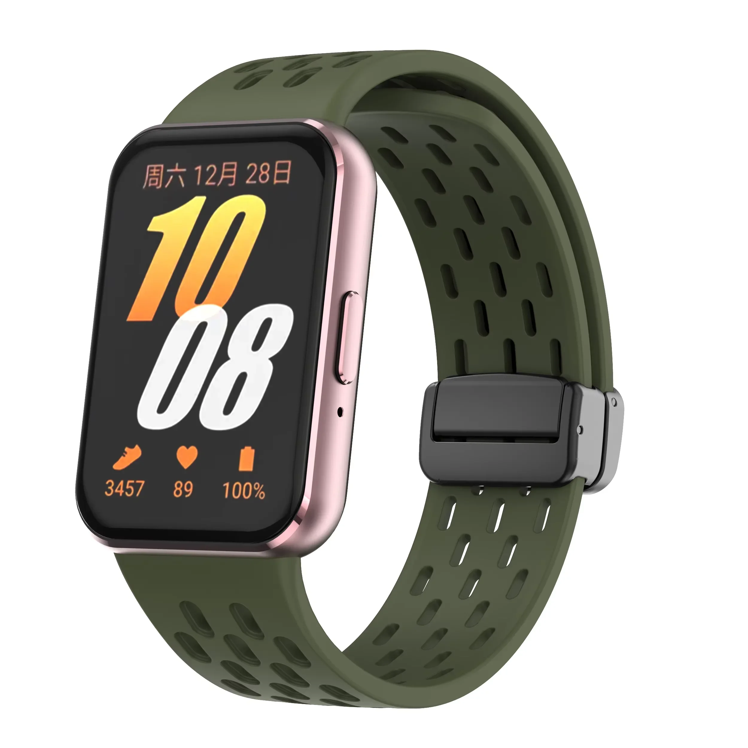 Magnetisches Silikonarmband für Samsung Galaxy Fit 3 / Galaxy Fit 3, atmungsaktives Mesh, magnetisch, faltbar, schwarzes Schnallenarmband – Detail 8