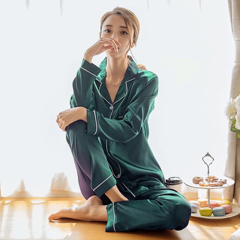 Free shipping! Pyjamas Set Women Silk Satin Long Sleeve Sleepwear Pijama Suit Female Sleep Two Piece Set Loungewear