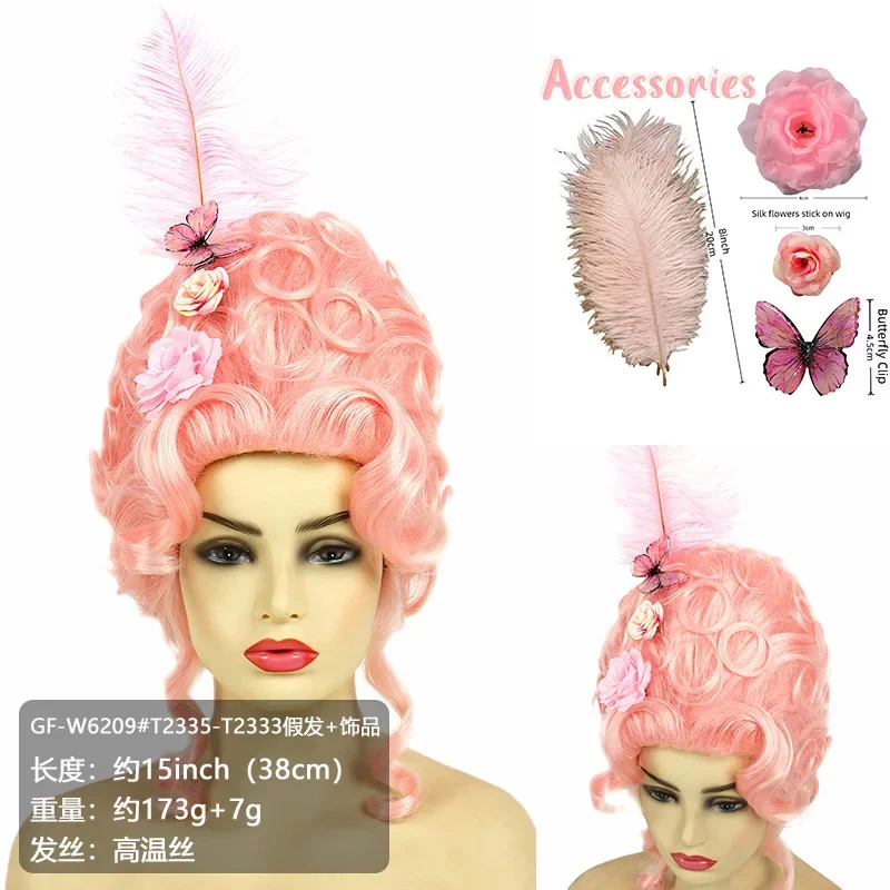 18th Century Victorian Wig for Adult Grey Pink Rococo Costume Cosplay Baroque Hair Halloween Vintage Beehive Queen Synthetic Wig