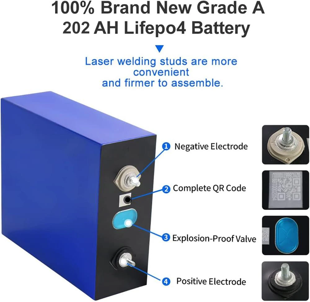 3.2V 200Ah LiFePO4 Battery Cell Grade A, 6000+ Cycles, 100% Full Capacity with QR Code Studs Lithium Iron Phosphate Battery
