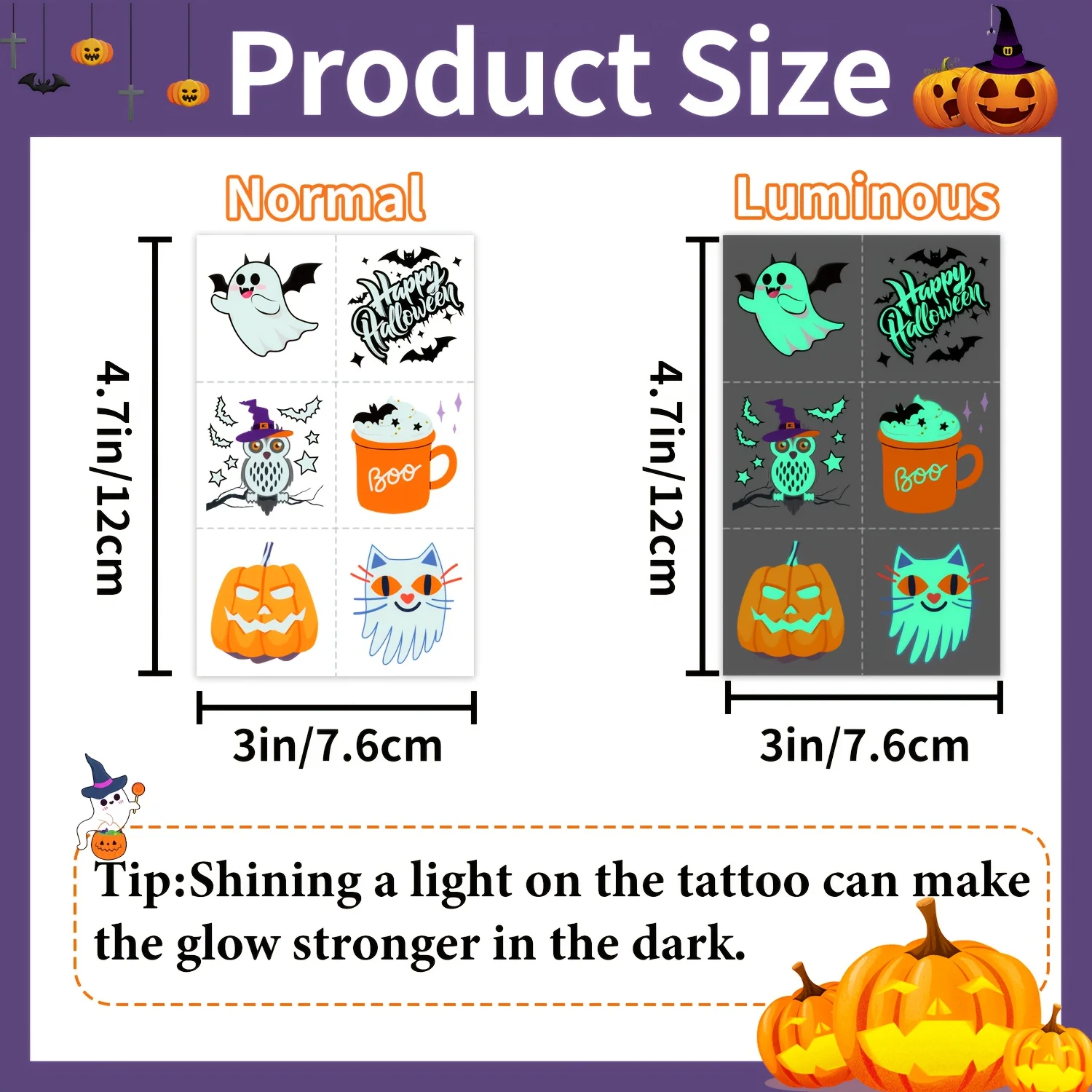 216 Stück Vorgeschnittene Halloween-Leuchttattoos, Großpackung Party-Geschenke für Dekorationen, Kostüme, Spiele und Leckereien – Detail 6