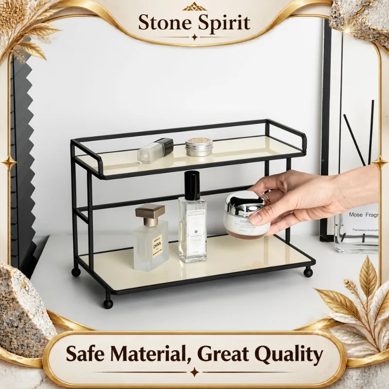 【Premium】New 2025 Iron Entryway Storage Shelf, Double-Layer Acrylic Top – Minimalist Rack for Cosmetics (Bedroom/Bathroom/Study