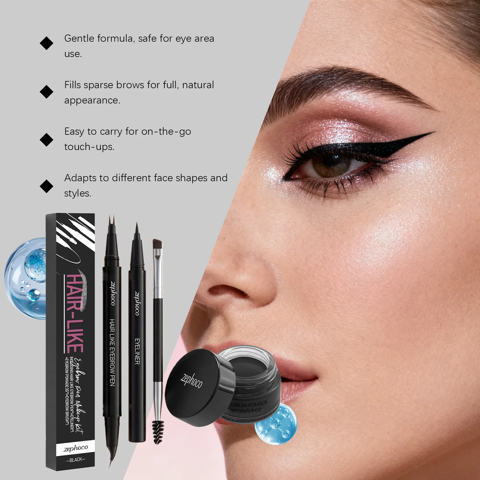 Dwustronny zestaw do farbowania brwi, mikroblading, wodoodporny płynny pomad do brwi, cienki eyeliner w kredce do makijażu.